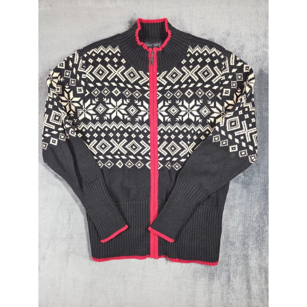 Nomadic Traders Womens Cardigan Sweater Size S Black Nordic Fair Isle Style